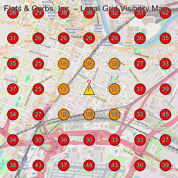 Flats & Curbs, Inc. GeoGrid visibility map for Concrete Contractor in Newark